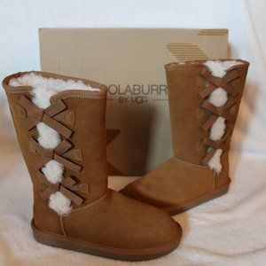 UGG KOOLABURRA GIRL'S TALL SUEDE FUR BOOTS BROWN